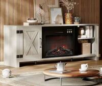 Bestier Farmhouse 63 in. Freestanding Electric Fireplace TV Stand Fits TVs up to 70 in. with Storage Cabinet in Wash Grey
