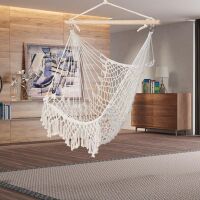 Hammock Chair Cotton Rope Sling With Tassel Beige