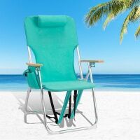 VINGLI 17-in Tall Aluminum 4-Position Backpack Beach Chair with Wooden Armrests