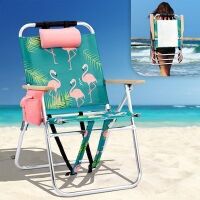 VINGLI 1 Pack 17-in Beach Chair with 3-Position Cooler Bag Cup Holders