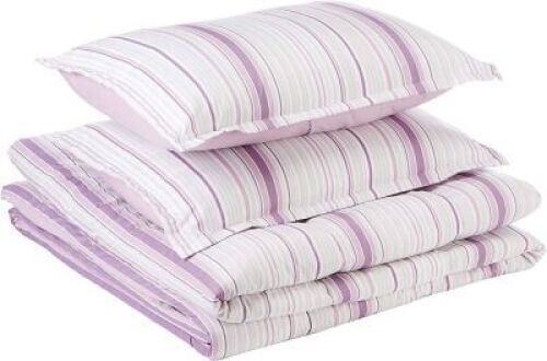 AmazonBasics Comforter Set, King, Purple Verticle Stripes, Microfiber, Ultra-Soft - NEW