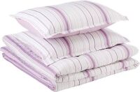 AmazonBasics Comforter Set, King, Purple Verticle Stripes, Microfiber, Ultra-Soft - NEW