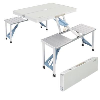 VINGLI 4FT Folding Picnic Table with Seats and Umbrella Hole, 265lb Capacity