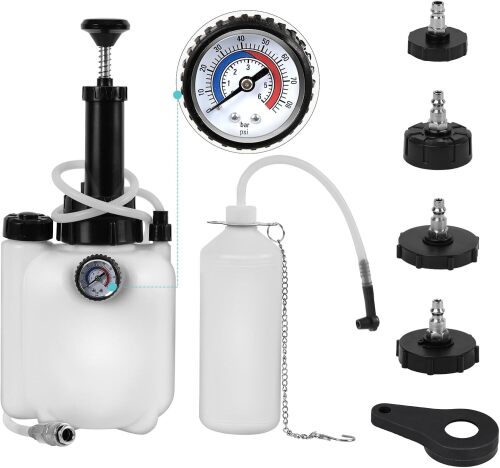 BreeRainz 3L Upgraded Brake Bleeder Kit, Manual Brake Bleeder Fluid Pump with 4 Master Cylinder Adapters and 1L Brake Bleeder Bottle Suitable for Most Vehicles