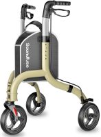 SOUNDFUSE 3 Wheel Walkers for Seniors, Lightweight Foldable Aluminum Rollator Walker, Height Adjustable Three Wheel Walker, Champagne