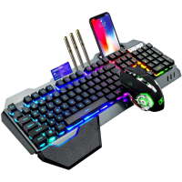 XINMENG Wireless Gaming Keyboard and Mouse, RGB Backlit Rechargeable Keyboard Mouse 5000mAh Battery Metal Panel, Removable Hand Rest Mechanical Feel and 7 Color Gaming Mute Mouse for PC PS4 PS5 Xbox