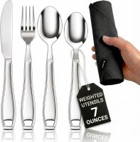 BUNMO Weighted Utensils for Hand Tremors - Elderly, Weak Hand Grip & Handicapped - Stainless Steel - Eat Independently