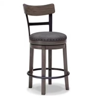 Signature Design by Ashley Caitbrook 24 in. Gray Low Back Wood Bar Stool Upholstered Stool with Polyester Seat