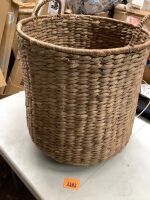 Round Storage Basket w/ Handles, Handwoven Water Hyacinth Tote