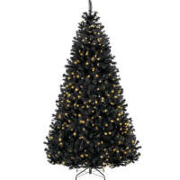 Pre-Lit Artificial Black Christmas Tree w/ Incandescent Lights, Metal Stand 4ft