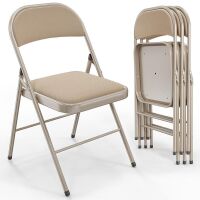 Folding Chairs with Fabric Seat Set & Back Khaki, 4 Pack