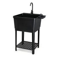 ROVSUN 24" x 24" Plastic Utility Sink with Storage Shelf Black