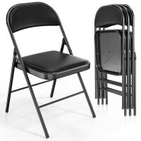 Folding Chairs with PU Leather Seat Set & Back Black, 4 Pack