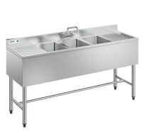 VEVOR 3 Compartment Sink, 18-Gauge 304 Stainless Steel, 10" x 14" x 10" Bowl Size, Double Drainboard and Backsplash