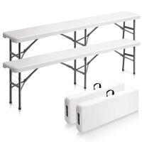 6 Feet Plastic Folding Bench Outdoor Picnic Party Seat White, 2 Pack