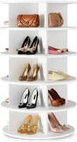 BrFoYu Rotating Shoe Rack 5 Tier Spinning Shoes Organizer Tower for 20-24 Pairs Lazy Susan 360 Revolving Shoe Storage Cabinet Rotate Shoe Handbag Rack Round Carousel for Closet, Bedroom (White)