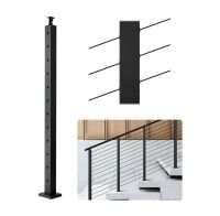 Lot of (2) VEVOR Stainless Steel Cable Railing Post, 42x2x2 Inch, Pre-Drilled 30&deg; Angled Holes, Horizontal and Curved Bracket