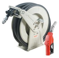 VEVOR 3/4" x 50', Extra Long Retractable Fuel Hose Reel, Heavy-Duty Carbon Steel Construction with Automatic Fuel Nozzle, NBR Rubber Hose, 300PSI