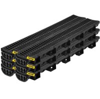 VEVOR Channel Drain with Plastic Grate, 5.8x3.1-Inch HDPE Drainage Trench, Black Plastic Garage Floor Drain, 6x39 Trench Drain Grate, with 6 End Caps, 6 Pack