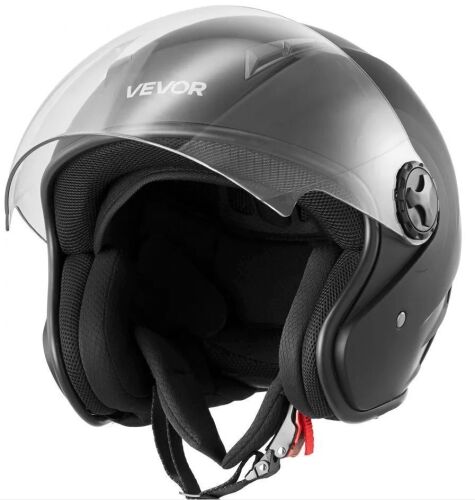 VEVOR Motorcycle Helmet, 3/4 Open Face, Clear Visor, Detachable Liner, DOT Approved, Matte Black, L