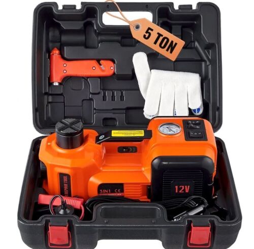 VEVOR 5 Ton Electric Hydraulic Car Jack, Built-in Inflatable Pump and LED Light