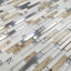 Bathroom Backsplash Mosaic Tiles, White Stone,&nbsp;Iridescent,&nbsp;Stainless Steel,&nbsp;Conch Materials,&nbsp;Pack of 11,&nbsp;12.4"&nbsp;x 11.8" x 0.3" - Appear New in Damaged Box