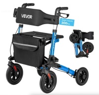 VEVOR Ultra Compact 3-Fold Rollator Walker with Seat, Lightweight Aluminum