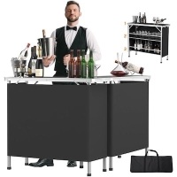 VINGLI 43-in 3-tier Shelves Black Portable Bar Table with Black Skirt
