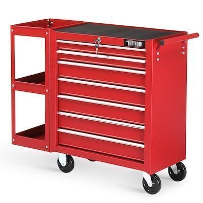 TUFFIOM 7-Drawer Rolling Tool Chest with Side Shelves Lockable Wheels Top Cushion and Drawer Liners