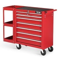 TUFFIOM 7-Drawer Rolling Tool Chest with Side Shelves Lockable Wheels Top Cushion and Drawer Liners