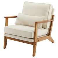 VINGLI Solid Wood Wide Armrests Accent Chair with Pillow