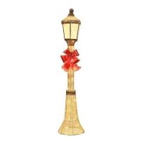 Large Outdoor Christmas Lamppost Decoration, 6ft Tall with Lighted Bow, 100 LEDs - Gold