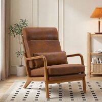 High Back Solid Wood Armrest Backrest Iron Frame Linen Indoor Leisure Chair