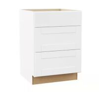 Hampton Bay Shaker 24 in. W x 24 in. D x 34.5 in. H Assembled 3 Drawer Base Kitchen Cabinet in Satin White