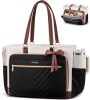 LOVEVOOK Teacher Tote Bag for Women, Work Laptop Bag Gift with Large Cup Holder, Quilted Nurse Bag Diaper Tote with Multi-Pockets, Large Computer Handbag Purse for Bussiness Travel, Office, College