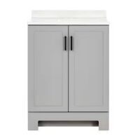 Glacier Bay Oakley 25 in. Single Sink Pearl Gray Freestanding Bath Vanity with White Cultured Marble Top