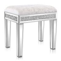 VINGLI Upholstered Mirrored Vanity Stool with Storage