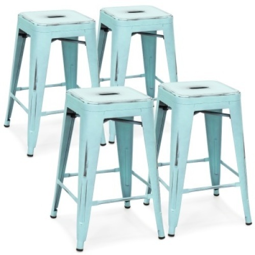 24"&nbsp;Stackable Modern Industrial Distressed Metal Counter Height Bar Stools, Set of 4&nbsp;&nbsp;