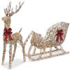 XL Lighted Christmas Reindeer & Sleigh Outdoor Decor Set w/ LED Lights