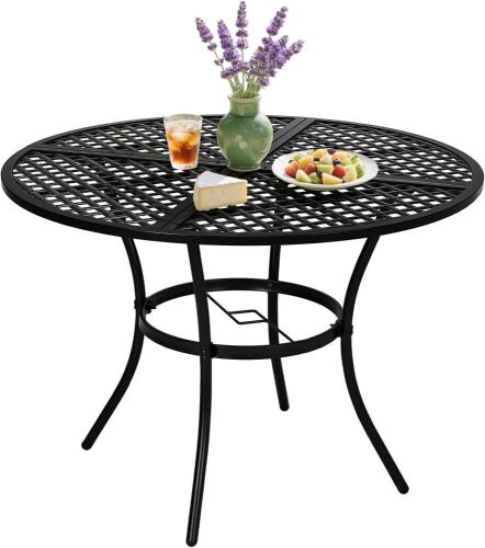 VINGLI 42" Round Outdoor Dining Table wiht Umbrella Hole
