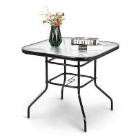 VINGLI 32-in Rectangular Steel Tempered Glass Patio Table with Umbrella Hole