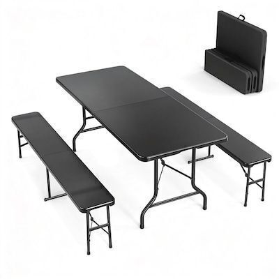 VINGLI 3-Piece Folding Furniture with 6 Feet Picnic Table Set and 2 Benches