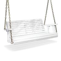 VINGLI 4 FT 2-Seater White Wooden Porch Swing with Hanging Chains