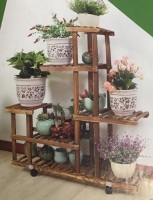Tiered Rolling&nbsp;Wooden Plant Shelf&nbsp;for Multiple Plants, Indoor/Outdoor, Unknown Size - Appears New in Damaged Box