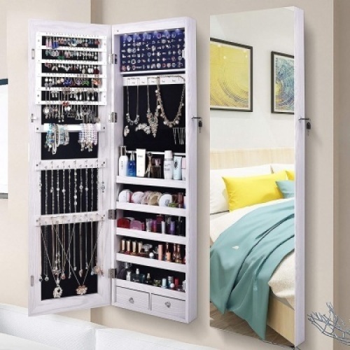 AOOU 47" Wall Mounted Full&nbsp;Mirror Lockable Jewelry&nbsp;Organizer