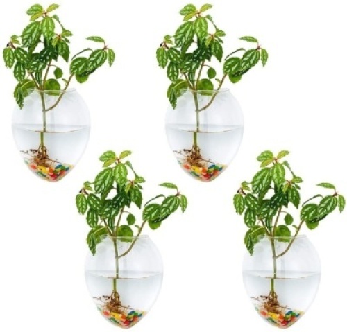 Wall Hanging Glass Terrarium Vases with Colorful Stones, 6 Pc