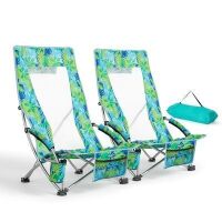 VINGLI 2-Pcs Low Beach Chairs with High Back and Carry Bag