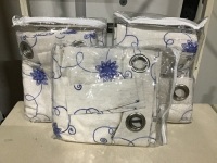Lot of (3) Vogol 96" Blue Floral Emroidered Top Grommet Curtains