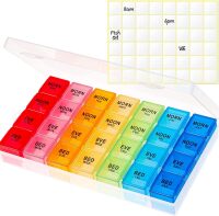 Pill Organizer, Large Medicine Pill Organizer Box, Weekly Pill Case Container,4 Times a Day Pill Holder 7 Day, for Vitamin Travel Work, 4-Pack