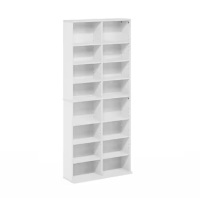 Furinno JAYA White 16-Shelf Multimedia Media Storage Tower Rack with Adjustable Shelves